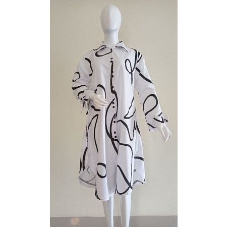 Tunik/long tunik motif putih hitam