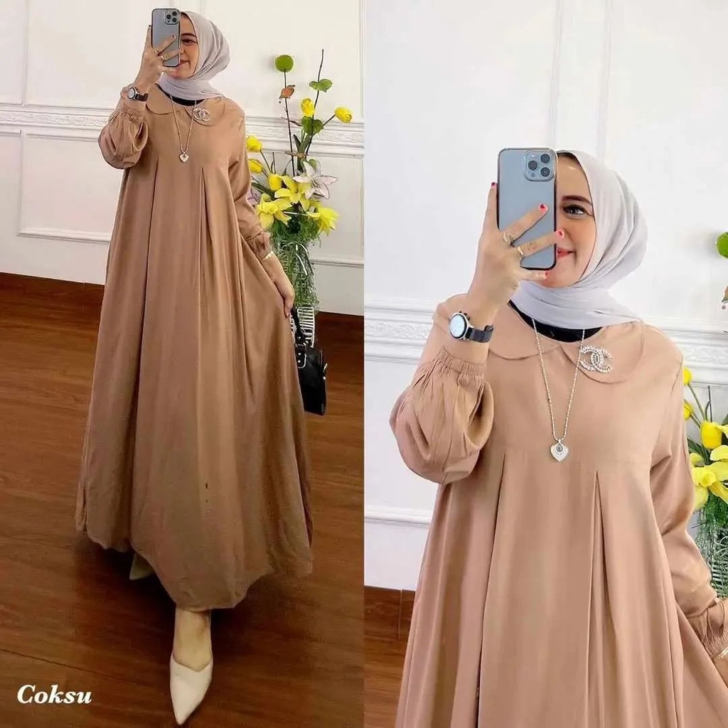 TANIA DRESS BL KAIN CERUTY BABYDOLL FULL PURING LD 108 CM PB 137 CM GAMIS LEBARAN TERBARU 2023 KEKINIAN DRESS KOREAN STYLE MUSLIM MAXI DRESS JUMBO