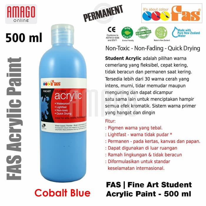 FAS - STUDENT ACRYLIC PAINT - 500 ML - COBALT BLUE