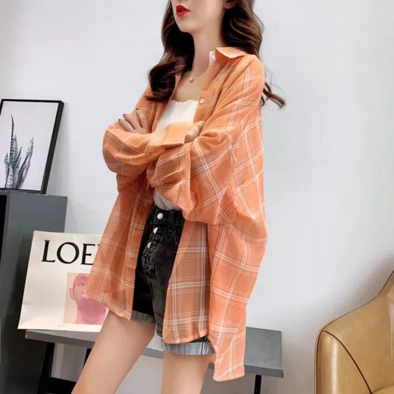 MDLV ~ 8592 LULU PLAID SHIRT KEMEJA KOREA KEMEJA OVERSIZE BLOUSE KEMEJA OUTER IMPORT FASHION IMPORT