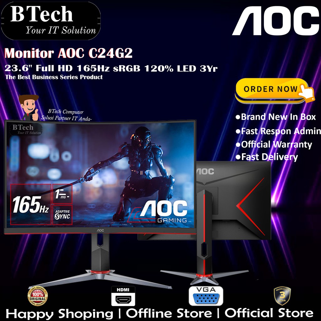 Monitor AOC C24G2 23.6" Full HD 165Hz sRGB 120% LED 3Yr