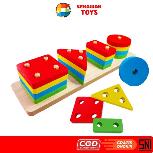 Mainan Edukasi Anak Puzzle Kayu/Mainan Edukatif Anak Puzzle Kayu Geometri Sortir 3171A