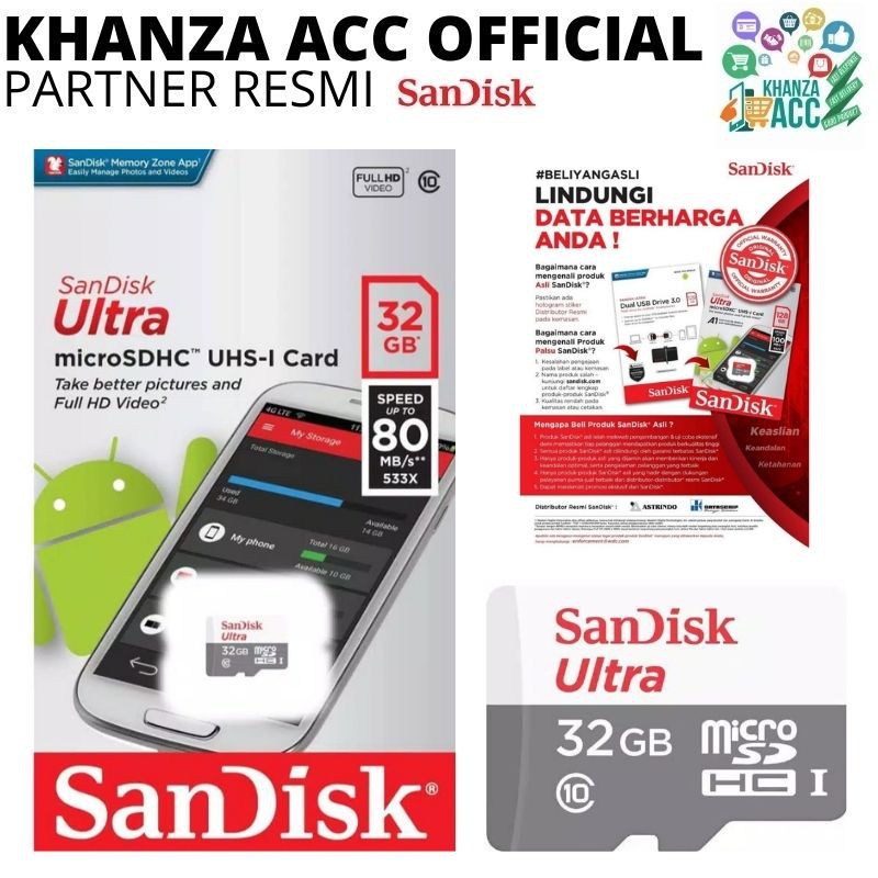 KHANZAACC MICRO SD SANDISK ULTRA 32GB CLASS 10 80MB/S