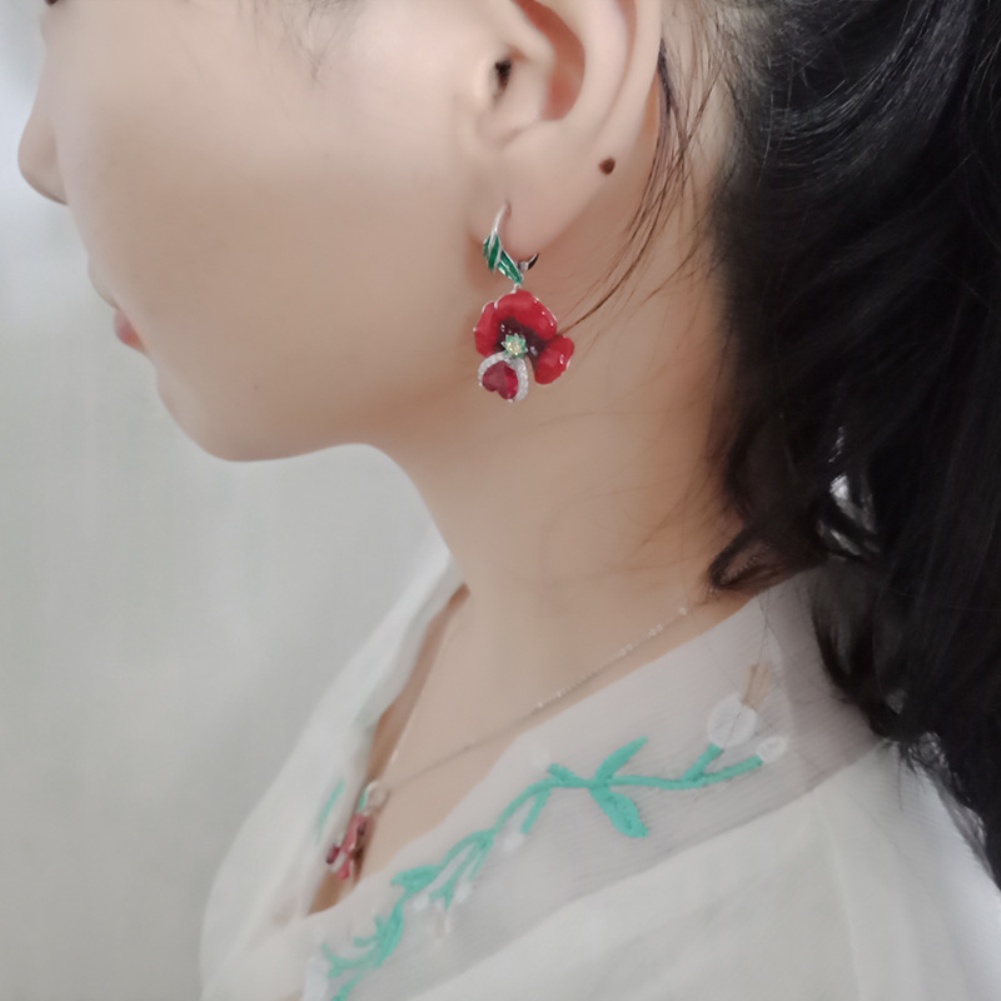 Hu Hu Hu Hu Hu Alat Bantu Pasang Kacamata♡ Set Kalung Anting Cincin Liontin Bunga Ruby Imitasi Bentuk Hati Untuk Wanita