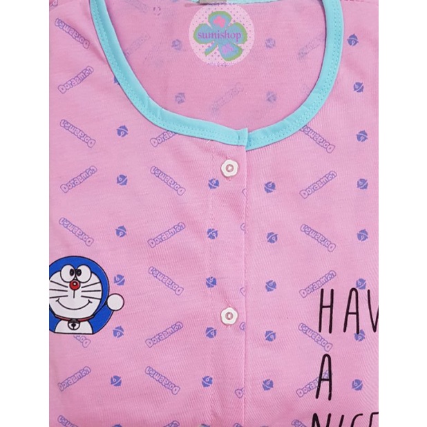 Piyama CP Kaos Dewasa (Kancing 5)-Doraemon PINK