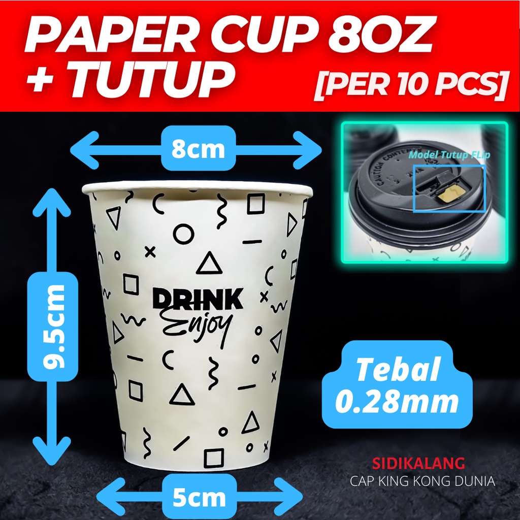 Jual 10pcs Paper Cupgelas Kertas Kopi 8oz Tutup Tahan Panas And Tebal Shopee Indonesia 1112