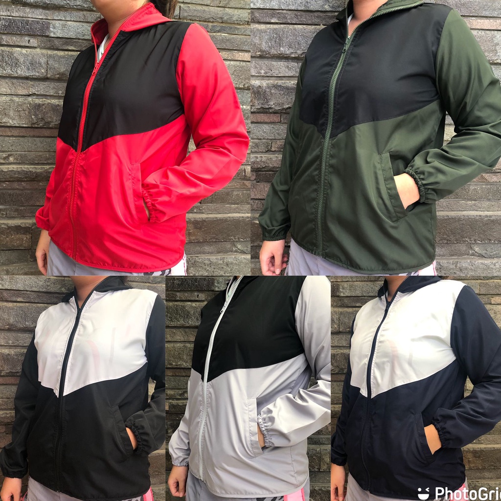 Jaket parasut wanita pria resleting zipper mirip uniqlo olahraga sporty bersepeda running polos lari