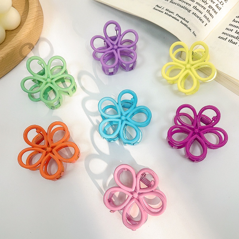 Korean Sweet Style Summer Spring Candy Color Fashion Flower Shape Alloy Hair Clip for Women Photo Prop