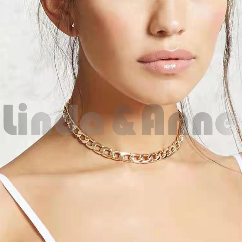 【1 Pc】Kalung Choker Retro Rantai Besar Pipih Edgy Style Chain Necklace - Kalung Rantai Tebal Yang Dipersonalisasi Retro Punk