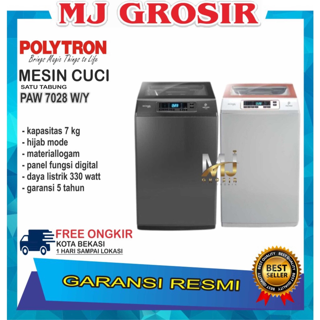 MESIN CUCI 1 TABUNG POLYTRON PAW 7028 TOP LOADING 7 KG ZEROMATIC