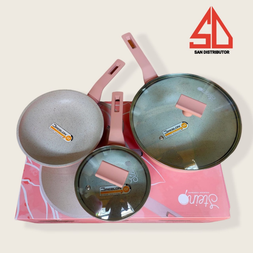 Stein Cookware Glow Pan Set | penggorengan set murah + tutup free mangkok+tutup