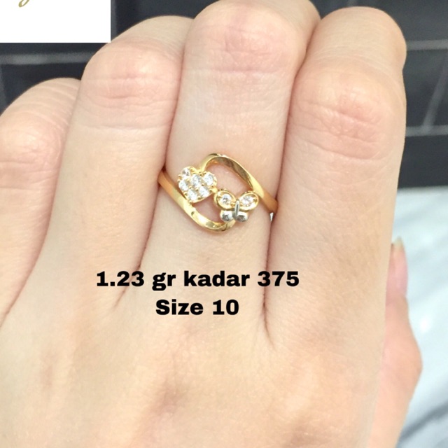 Cincin emas motif love kupu kadar 375 size 10