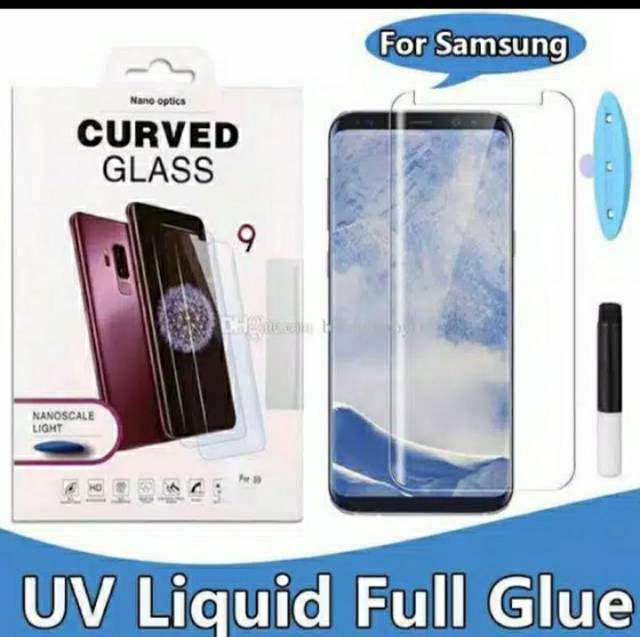 uv glass Samsung Note 8 note 9 10 S9+S9+ S10+ uv glass curver nano liguid anti gores kaca fullem