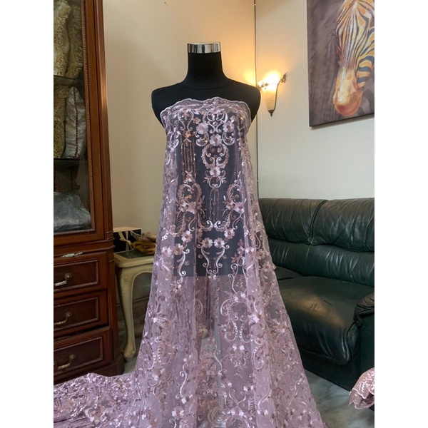 Kain Bahan Kebaya Bridesmaid Brukat Tile Payet Elizabeth Warna Ungu Lilac