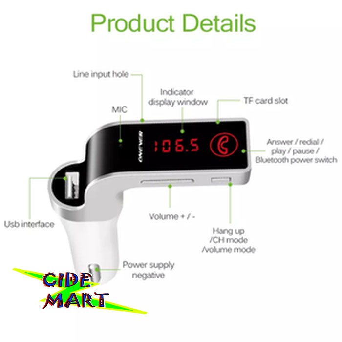 [BISA COD] CAR G7 CHARGER FM TRANSMITTER BLUETOOTH CHARGER MOBIL AUX MP3 USB LCD / CAR G7