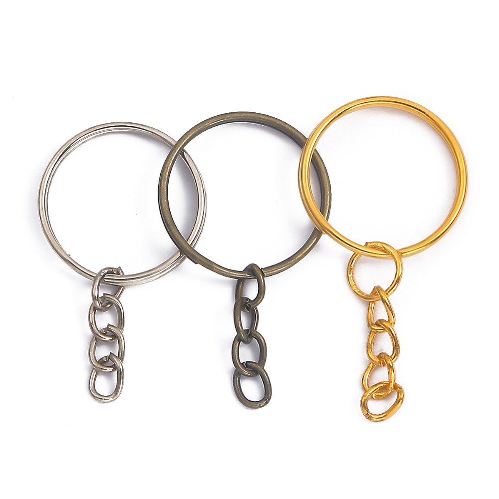 New 10pcs Key Chain Key Ring keychain Brass Rhodium Gold 20mm Long Round Split Keyrings Keychain Jewelry Making Wholesale DIY