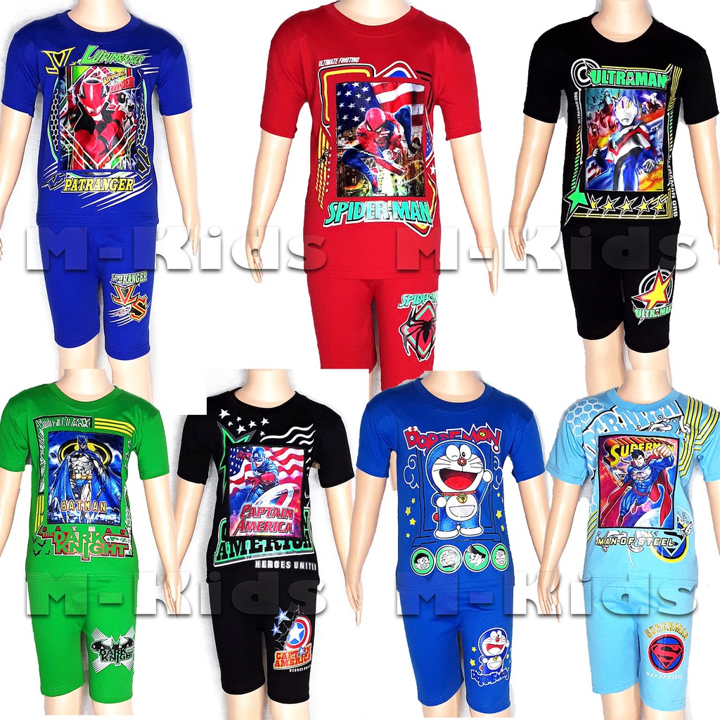 MKids88 - HARGA GROSIR Baju Setelan Anak Laki-Laki LED Musik SPIDERMAN DORAEMON 1-10 thn PART 1