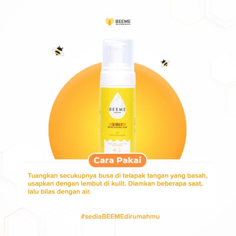 Beeme Natural Soap 3 in 1 with Honey &amp; Lemongrass 100ml - SKINCARE IBU DAN ANAK