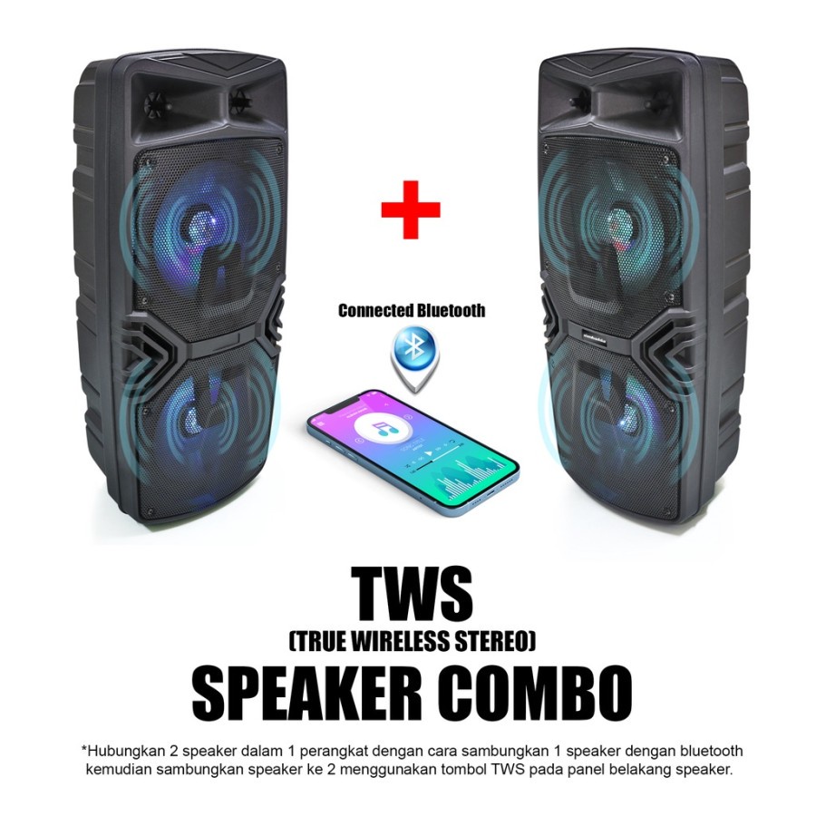 SPEAKER KARAOKE BLUETOOTH SIMBADDA CST 28N BONUS 2 MIC (WIRELESS AND CABLE) + TWS