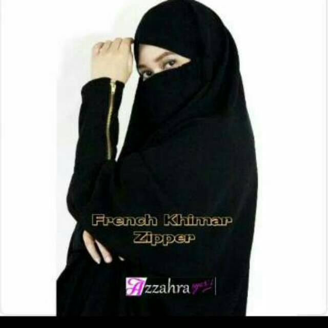 French khimar zipper by Azzahra, hitam ~ preloved