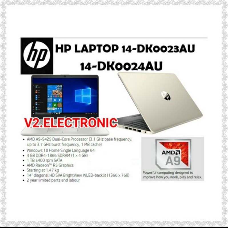 Laptop HP 14S DK-0023AU/DK0024AU AMD A9-9425 | RAM 8GB | HDD 1TB | Windows 10