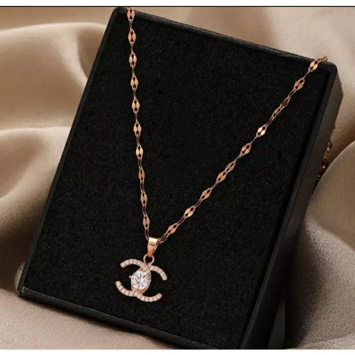 Kalung Zircon Titanium Channel Premium Wedding anti karat wanita