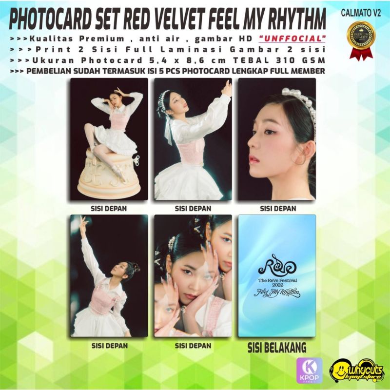 PHOTOCARD SET KPOP PREMIUM RED VELVET / FEEL MY RHYTHM / PRINT 2 SISI FULL LAMINASI GLOSSY