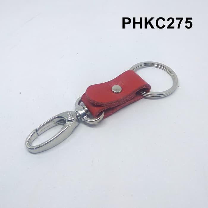 gantungan kunci kulit asli model ramping simpel keychain merah PHKC275