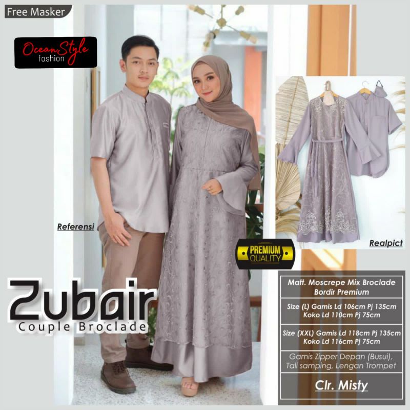 ZUBAIR COUPLE SET #COUPLE HEM COWOK & GAMIS || HEM MATT.MOSCREPE || GAMIS MATT.MOSCREPE MIX BROKAT |
