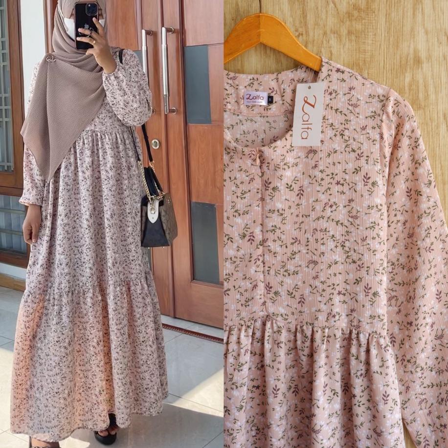 (TREN TERBARU) DIAH crincle dress by ZALFA OUTFIT / dress crincle/ gamis crincle/ gamis bunga