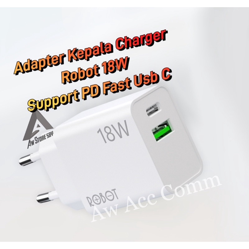 Original Robot Adaptor/ Kepala Charger PD Fast Charging Support All Usb Cable