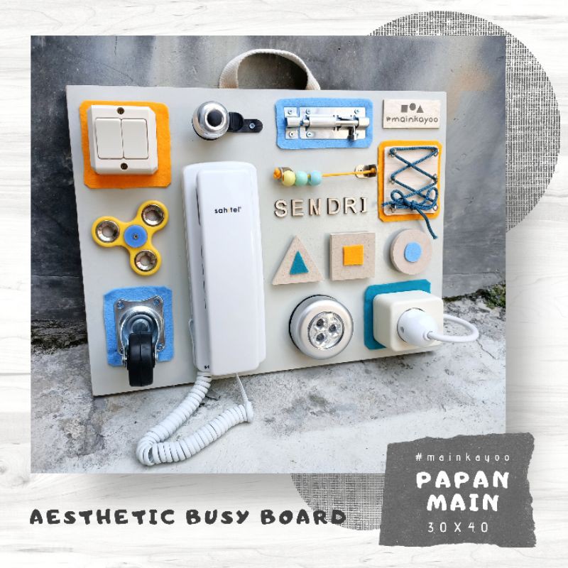 AESTHETIC BUSY BOARD - CUSTOM EDITION 30x40 (dengan Telepon &amp; kaki) - Mainan Edukasi Anak