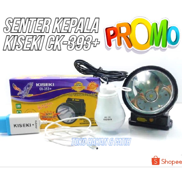 senter kepala super terang kiseki ck393 50wattt /headlamp waterproof