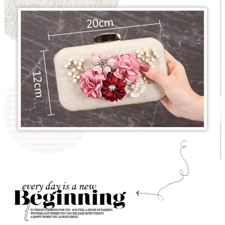 LAJOREE Flower Blink Clutch Tas Selempang Wanita Pesta Motif Bunga Mewah Elegan Clutch Kondangan Cantik Glitter