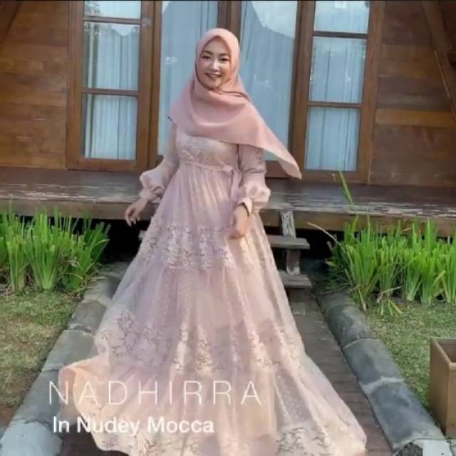 Gamis Pesta Brukat Modern Terbaru Nadira Dress Brokat tulle Dotti LYF Gamis Pesta Pernikahan Mewah