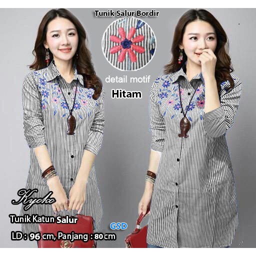 tunik salur bordir/tunik lengan panjang wanita/tunik fashion cewek murah/tunik casual wanita