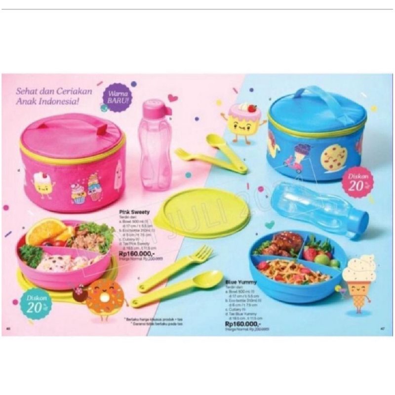 tupperware blue yummy/pink sweety kotak makan anak