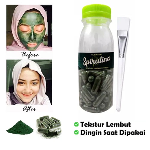 Hope Store - Masker Spirulina Kapsul Masker Wajah Glowing + Kuas Masker 1 Pcs