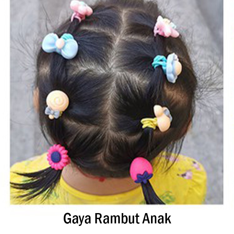T&amp;Y Ikat Rambut Elastis Anak Motif Lucu Imut 40 Kunciran Rambut Anak Karakter Karet Rambut Import