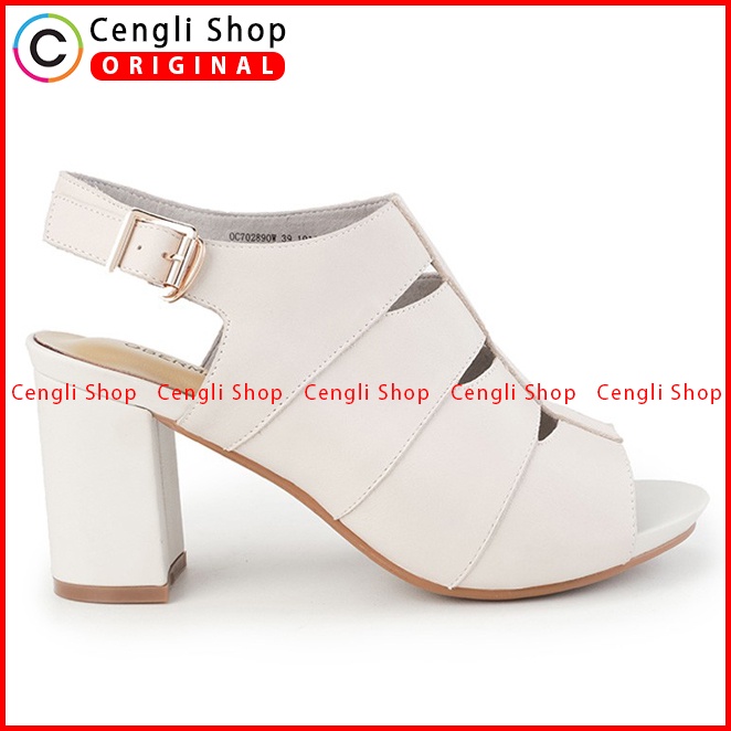 SEPATU SANDAL HEEL KULIT OBERMAIN HEELS WANITA ORIGINAL PUTIH OW11