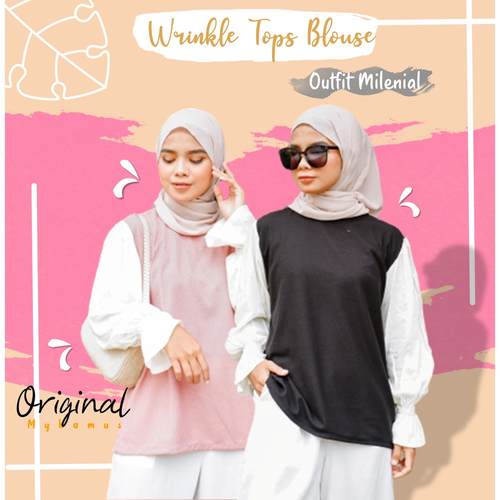 Baju Atasan Blouse Korean Style Wanita Lengan Balon Panjang Jumbo Bluse Korea Kekinian Terbaru Ori