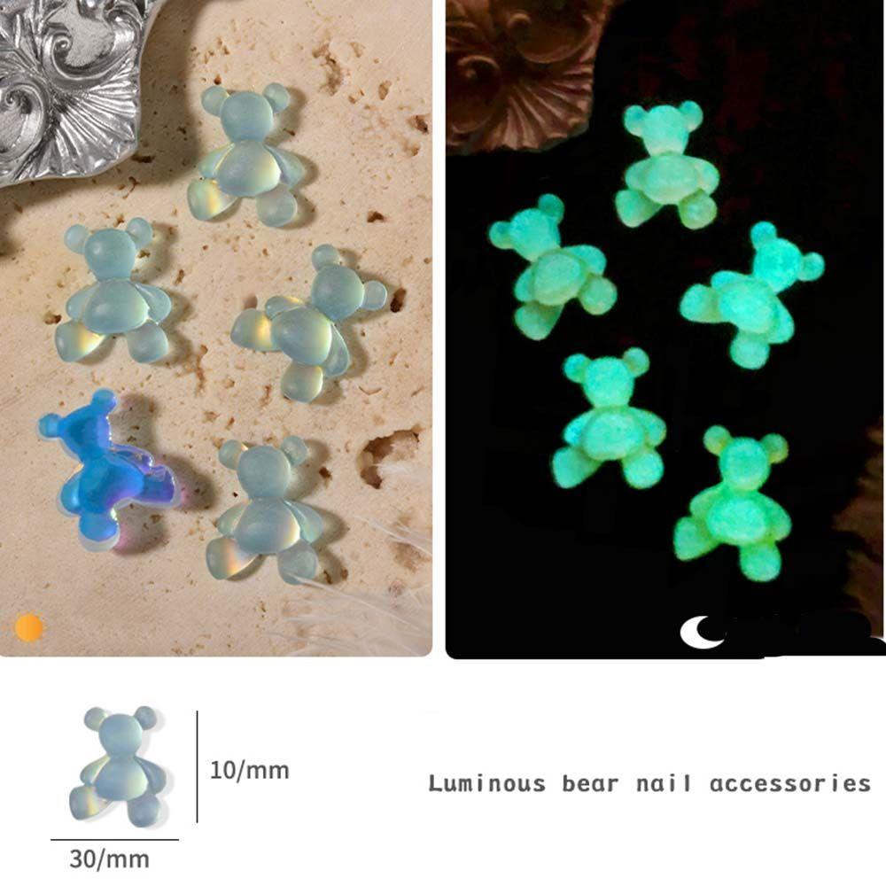 MXBEAUTY Beruang Dekorasi Kuku 3D Lucu DIY Manicure Resin Luminous Nail Charms