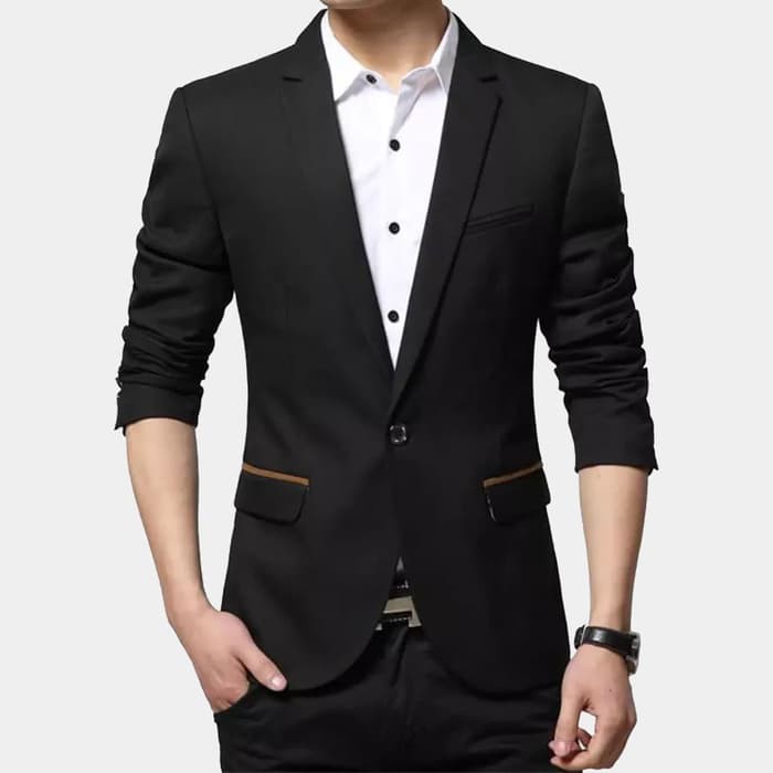 SETELAN BLAZER PRIA ROMEO COOL LINE BLACK 2IN1 KOREA STYLE SLIMFIT ORIGINAL NIKAYU BAHAN HIGH TWIST