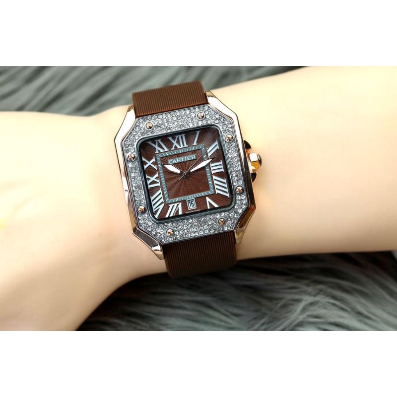 jam tangan wanita NEW Cartier diamond rubber tanggal aktif DM4cm