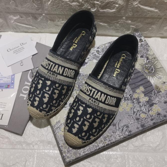 sepatu wanita Dior granville oblique cotton espadrille mirror quality