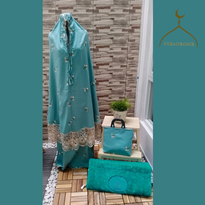 Full Set Mukena Dewasa Syafira Sajadah Travel Alquran Bulu - Tosca, Mukena Saja