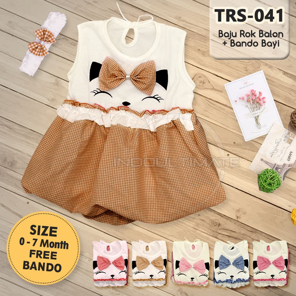 Baju Bayi Perempuan + FREE BANDO Baju Rok Terusan Bayi Rok Bayi Perempuan Pakaian Bayi Perempuan Dress Bayi Pesta Motif Lucu  TRS-041