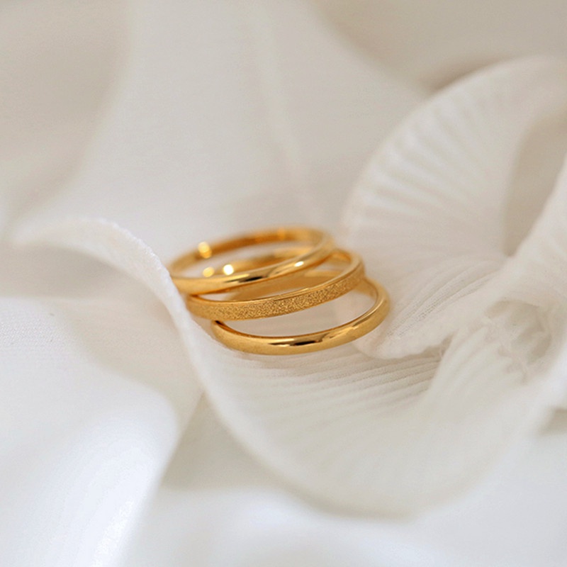 3 Pcs/Set Cincin Titanium Klasik Sederhana Buram Lapis Emas 18k Anti Karat Pasangan Aksesoris Perhiasan