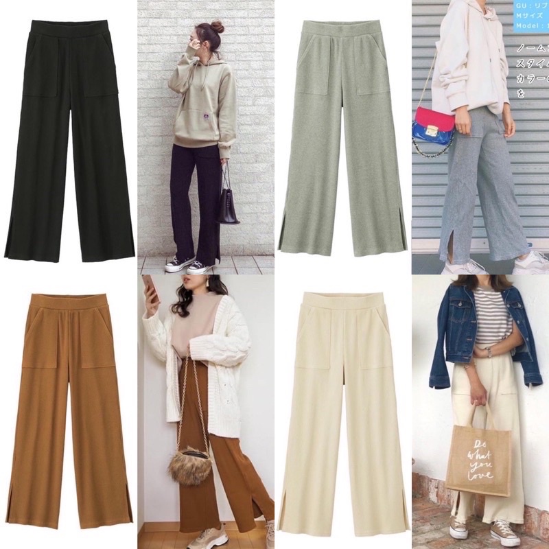 Celana HW Wide Leg ( Pull on ) Rib Slit Gu Uniqlo