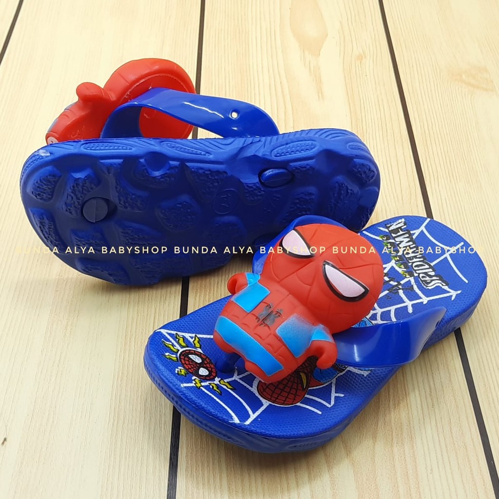 Sandal Anak Laki Jepit IMPORT Usia 1 2 3 Tahun Size 24 - 29 BIRU TUA - Sendal Anak Cowok Superhero Karet Anti Liicn